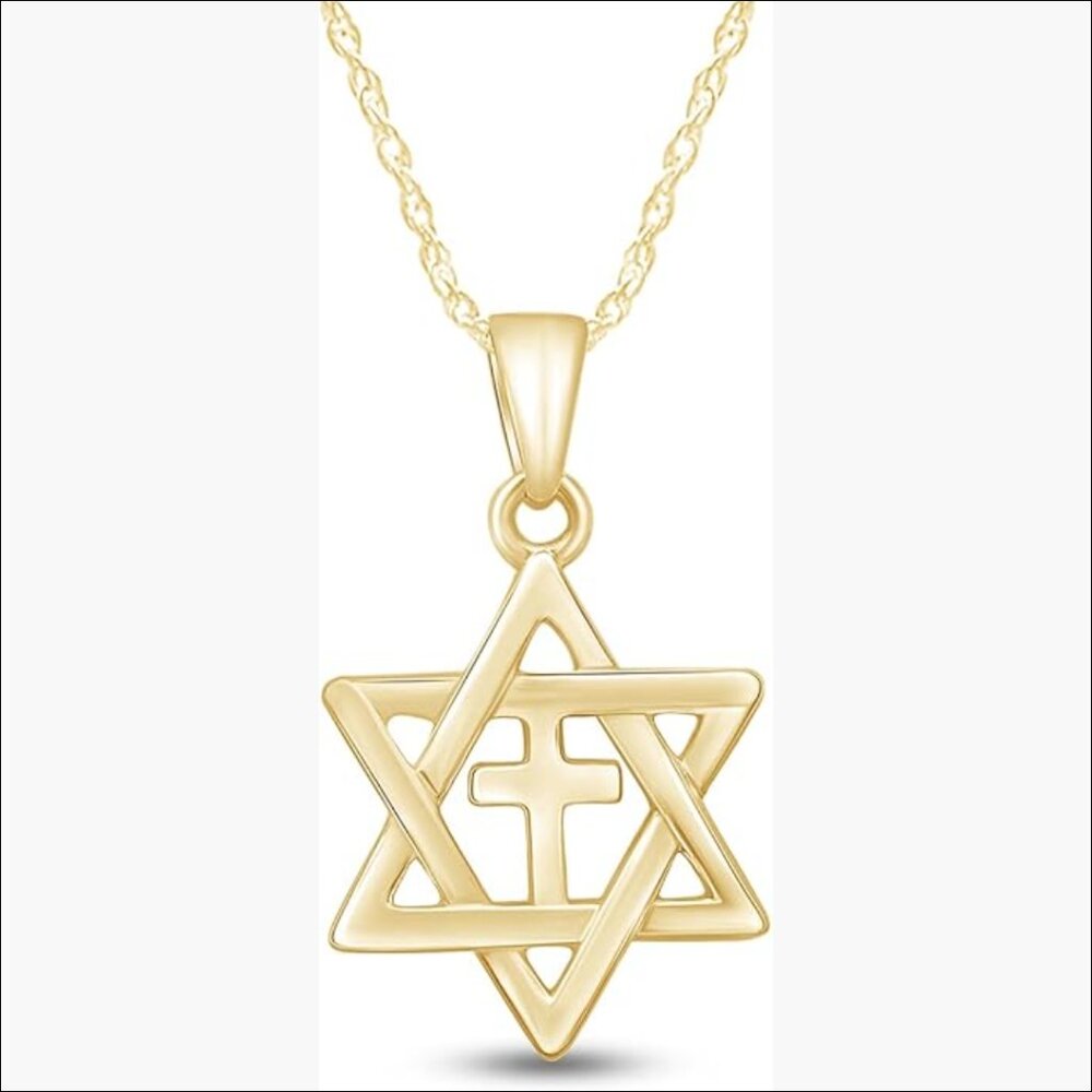 14K Gold Over Sterling Silver Star of David Cross Pendant Necklace